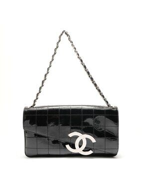 Chanel Shoulder Bag Choco Bar Patent Leather